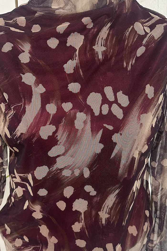 Long Sleeve Patterned Mesh Top