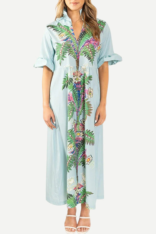 Graceful Ruffle Sleeve Floral Dress