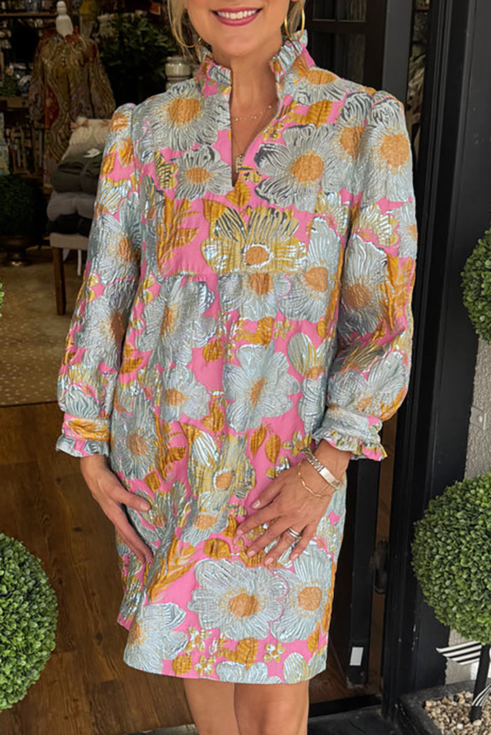 Floral Print Ruffled Trim Dress