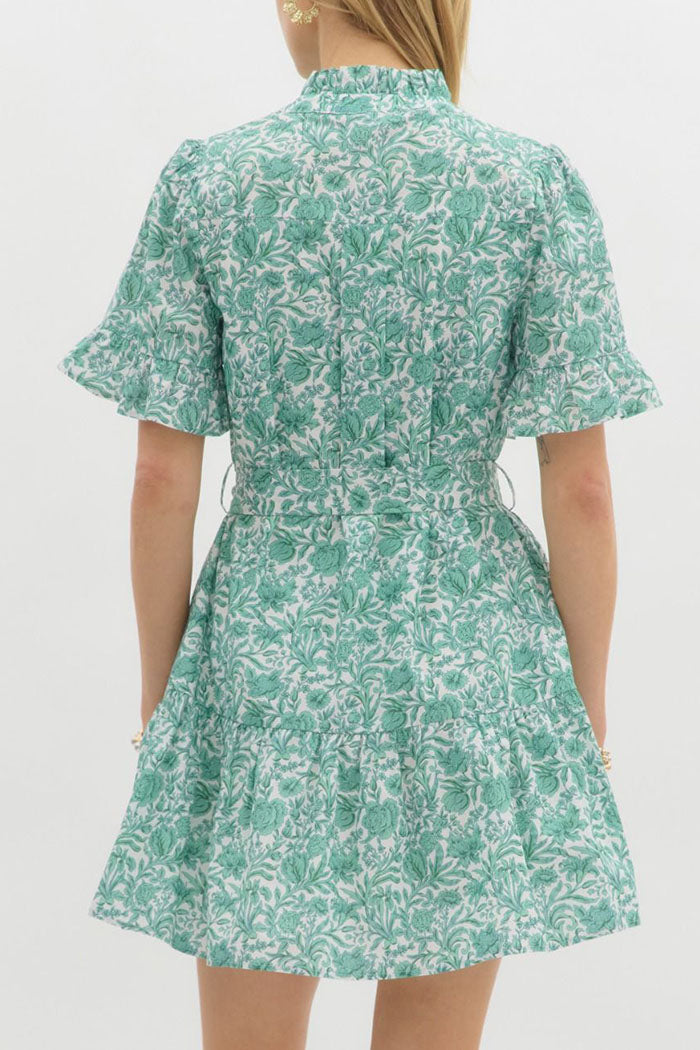 Floral Print Ruffle Pocket Dress