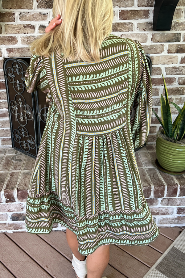 Striped Collar Ruffles Dress