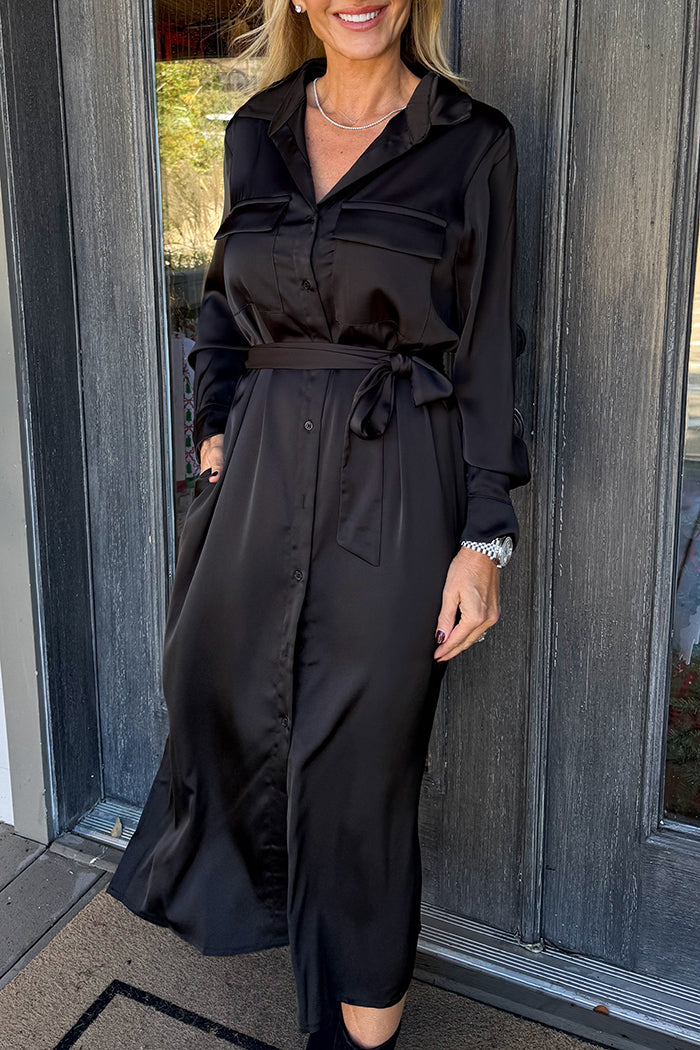 Belted Button-Front Pocket Maxi Dress