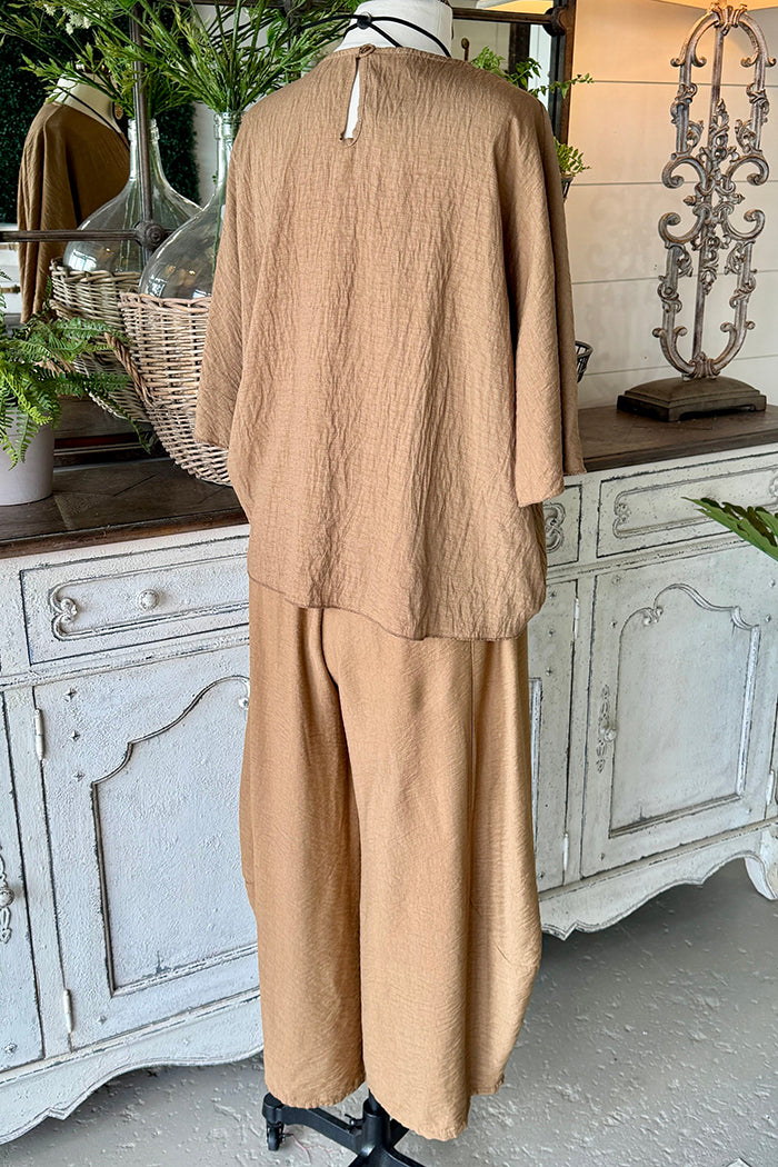 Casual Short Sleeve Top &Wide Leg Pants Set