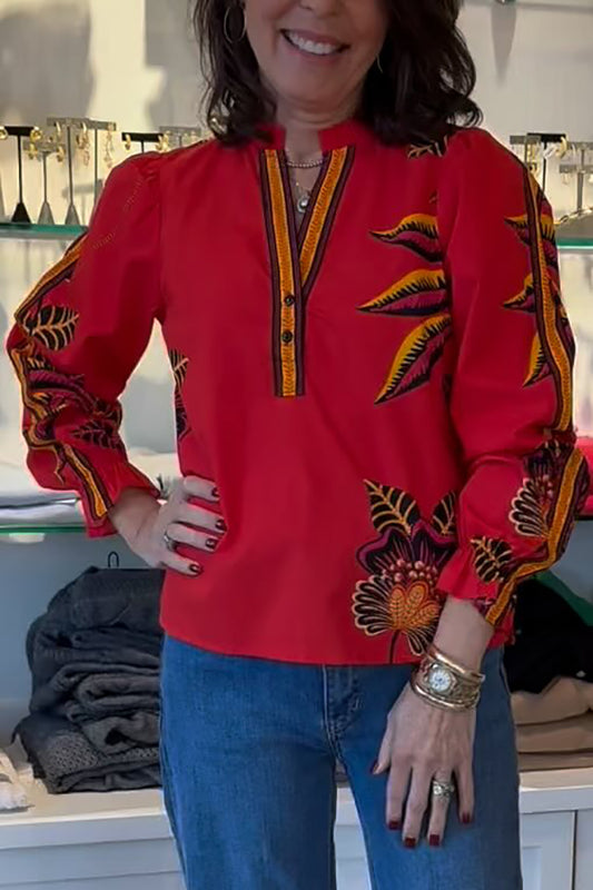 Plant Print Button Up Top