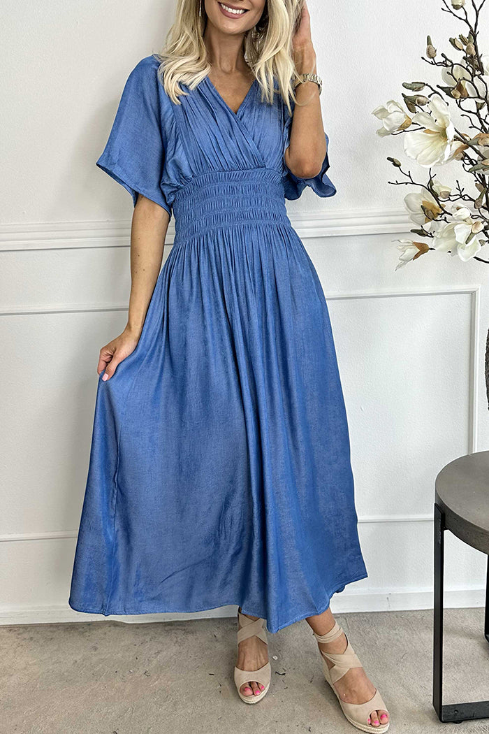 Denim Smocked Underbust Maxi Dress