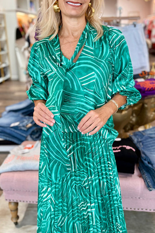 Green Pathways Tie Front Top