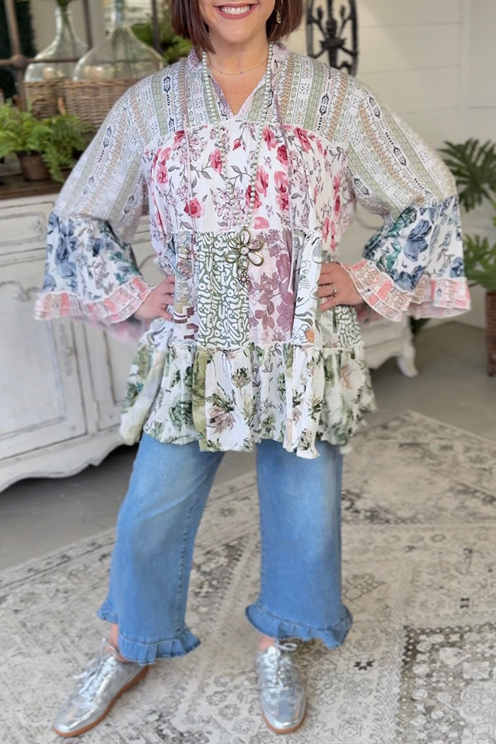 Floral Patchwork Ruffle Top