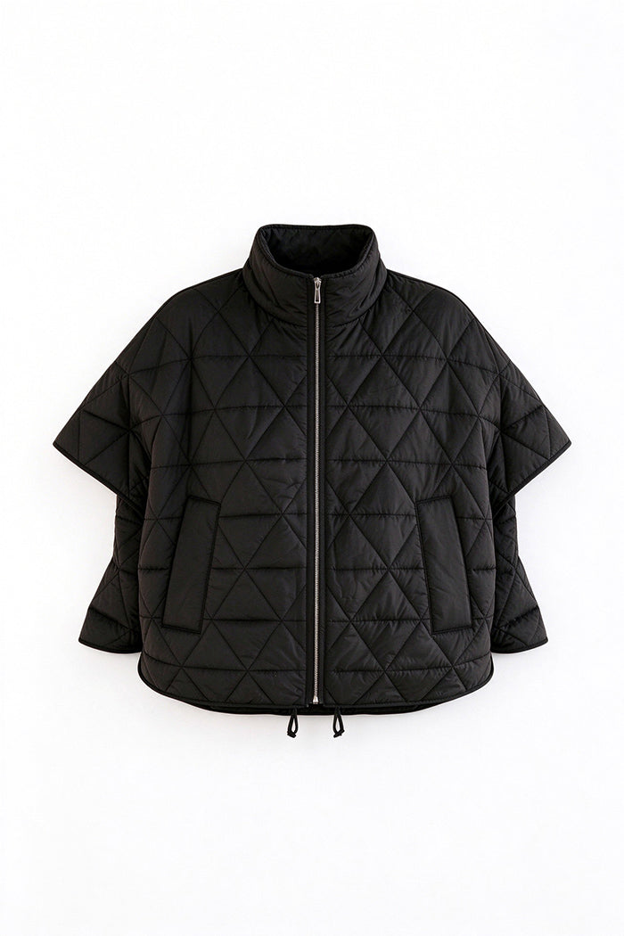 Stand Collar Quilted Short Sleeve Jacket