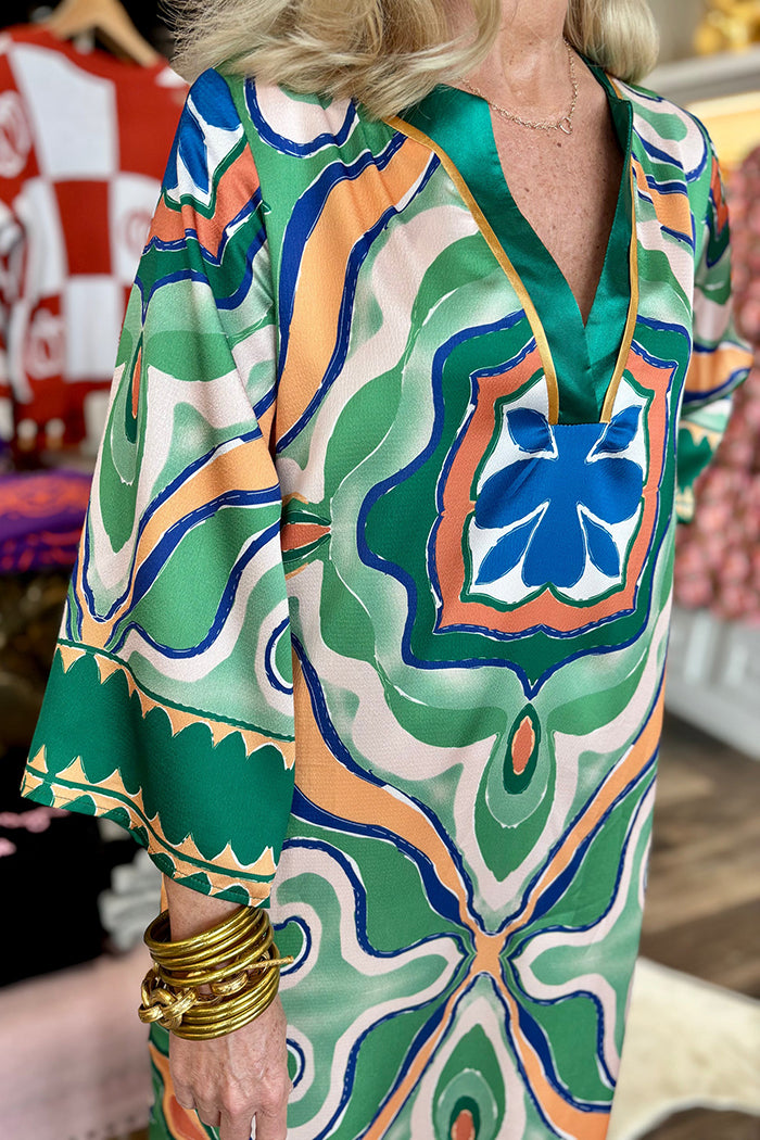 Moroccan Tile Trimmed Maxi Dress