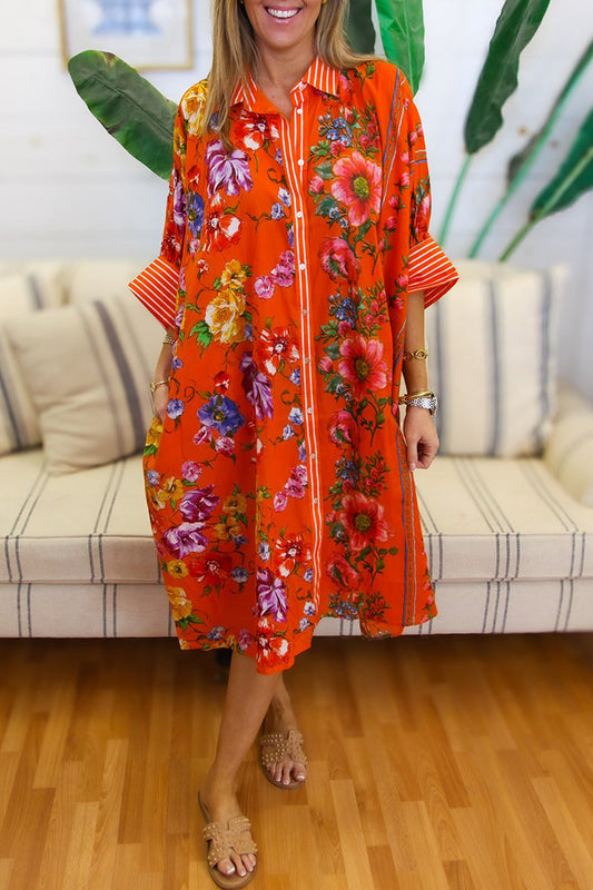 Floral Pattern Button Down Maxi Dress
