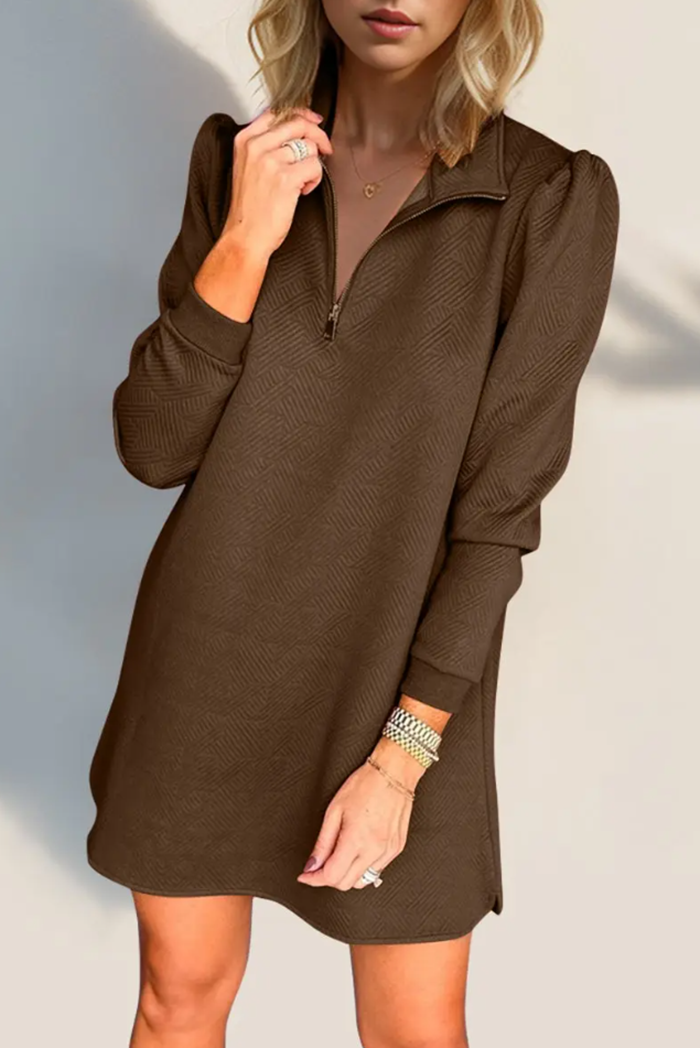 Double Take Textured Quarter Zip Dress