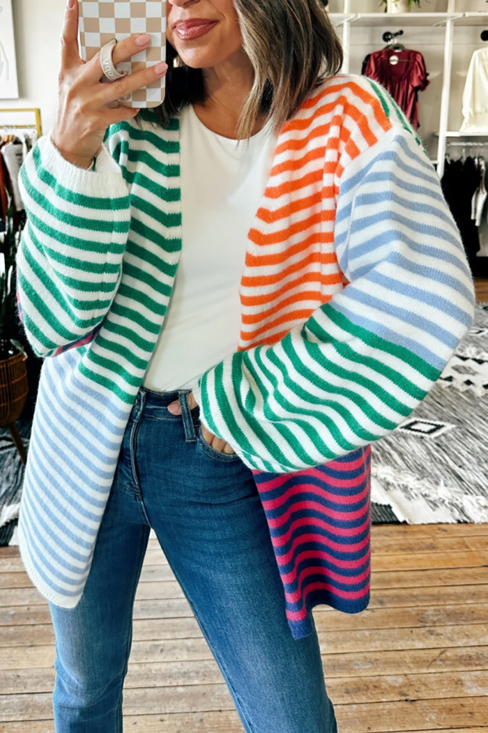 Casual Colored Stripes Cardigan
