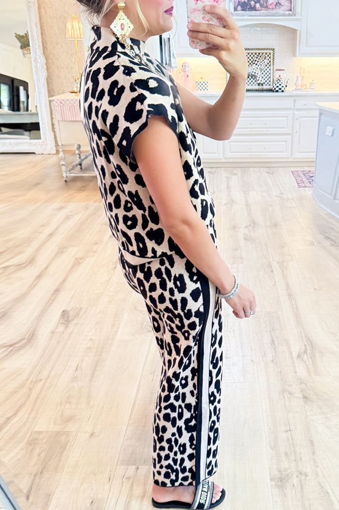 Casual Leopard Knitted Two-Piece Suit