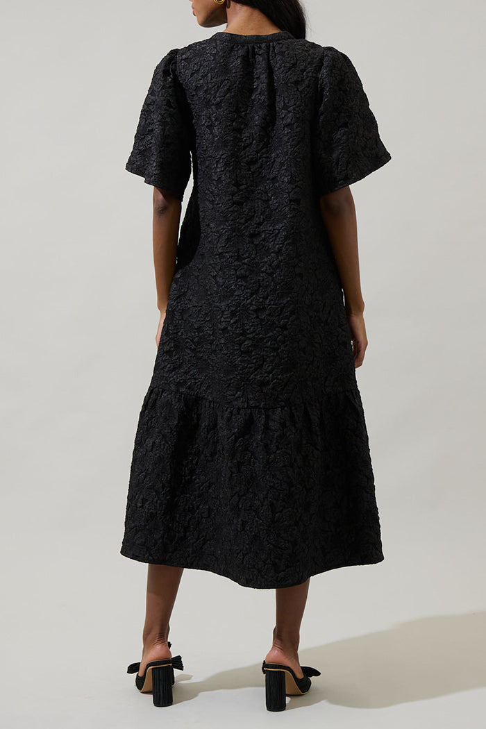 V-Neck Puff-Sleeve Midi Dress