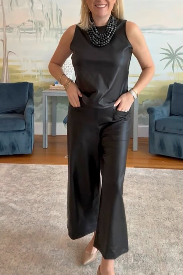 Casual Solid-Color Sleeveless Set