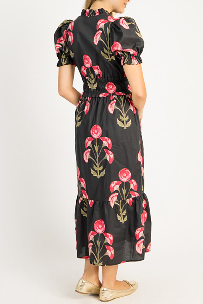 Floral Ruffle Collar Pockets Dress