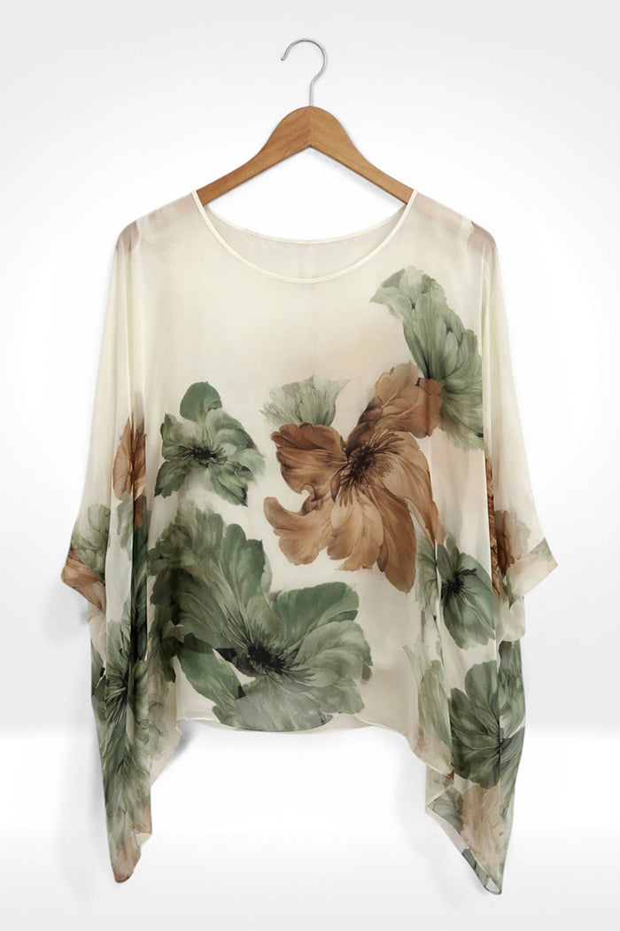 Watercolor Floral Draped Flowy Batwing Top