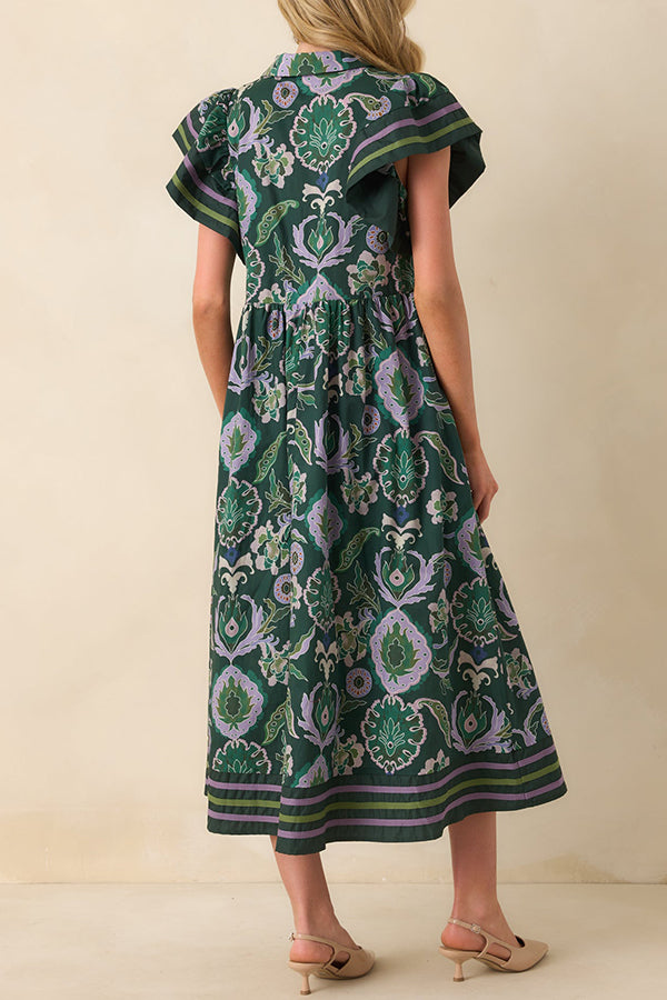 Retro Pattern Flutter Sleeve Dress
