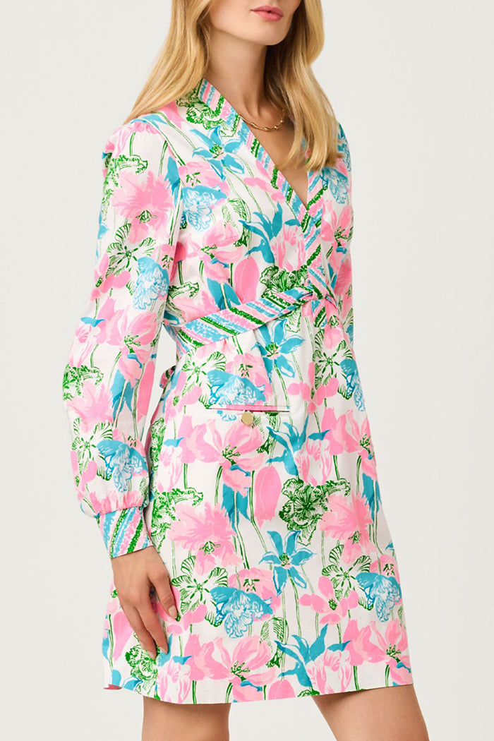 Long Sleeve Belted Pocket Floral Dress