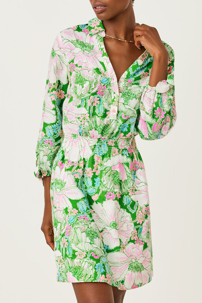 3/4 Sleeve Floral Shirt Dress