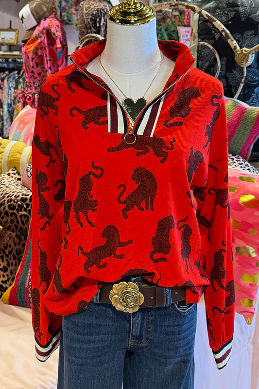 Tiger Print Half-Zip Top
