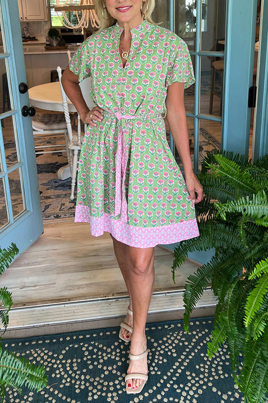 Casual Waist Belt Floral Dress