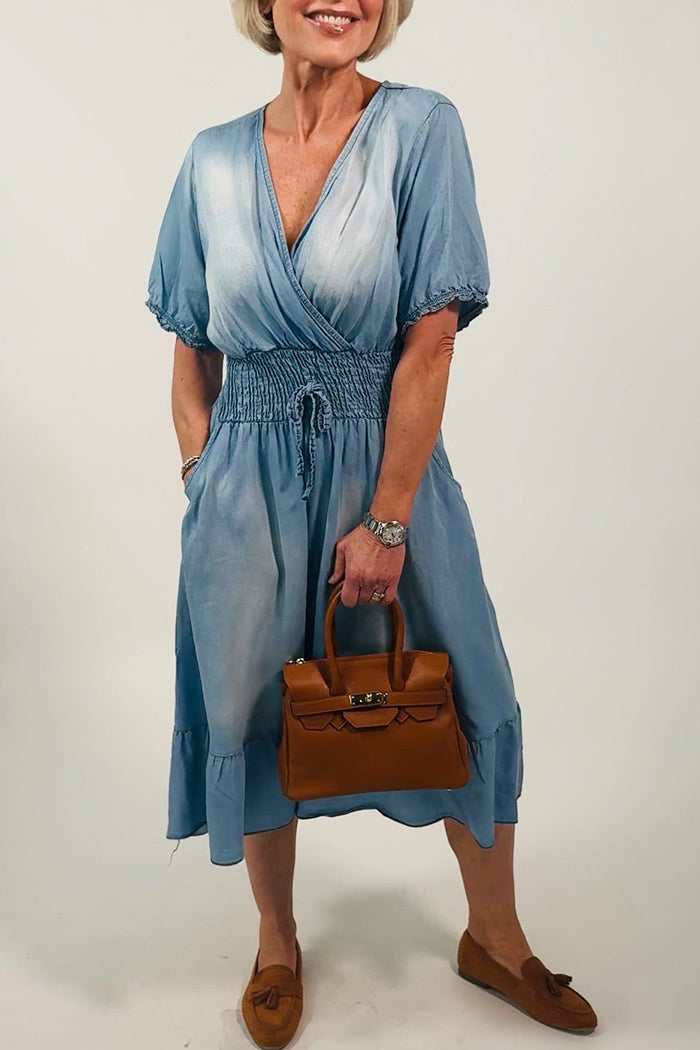 Denim Smocked Waist Pocket Dress