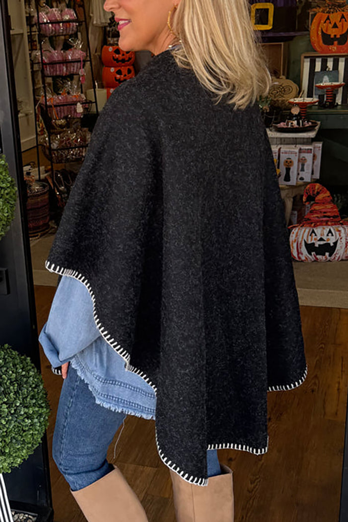Casual Contrast Detail Blanket Poncho