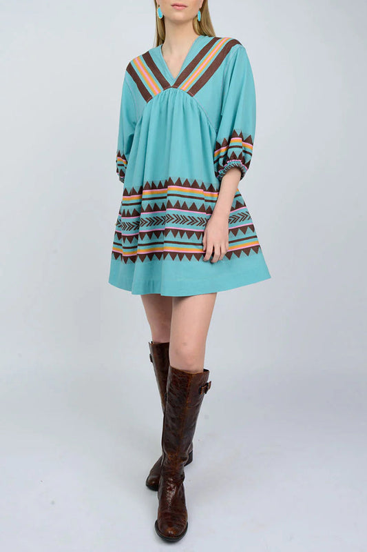 3/4 Sleeve Tribal Loose Swing Dress