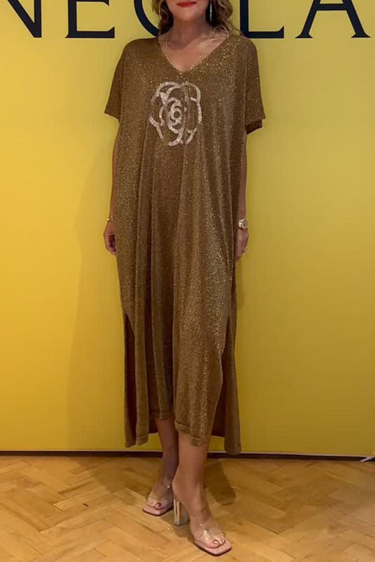 Casual Flower Patterned Shiny Dress