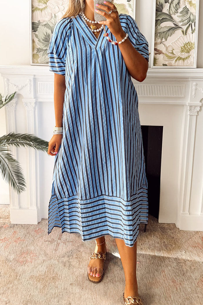 Striped Side Slit Pocket Dress