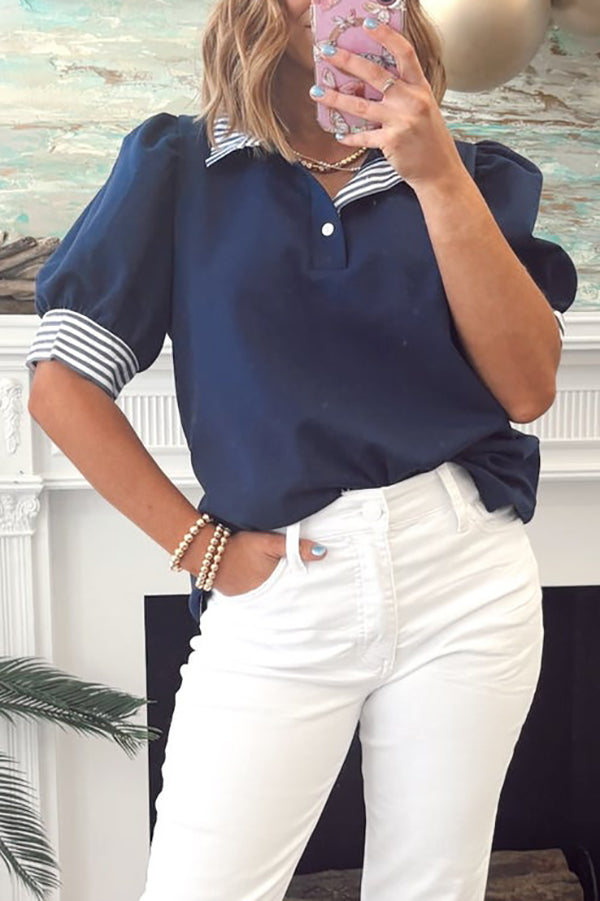 Casual Puff Stripe Sleeve Top