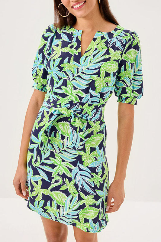 Leaf Patterned Belt Dress