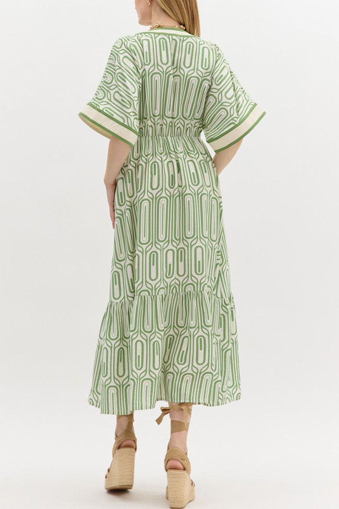 Striped Trim Abstract Print Dress