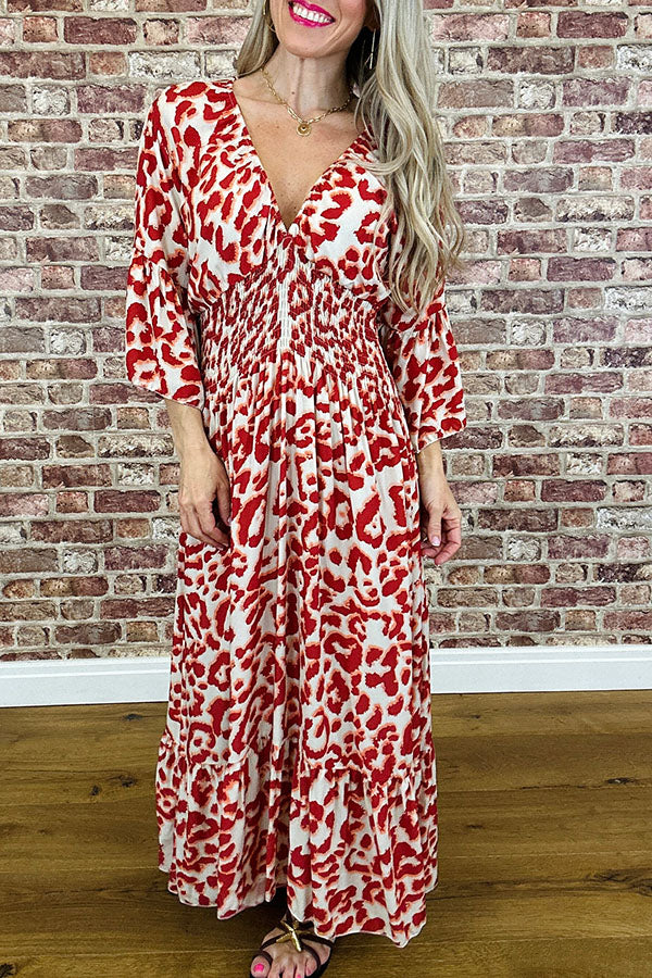 Leopard Print Flared Sleeve Dress