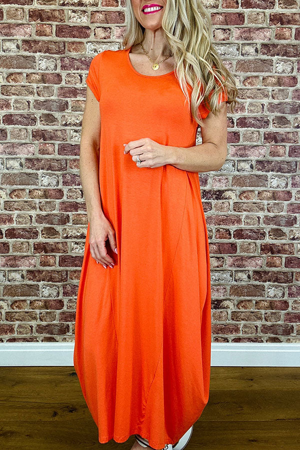 Casual Cap Sleeves Maxi Dress