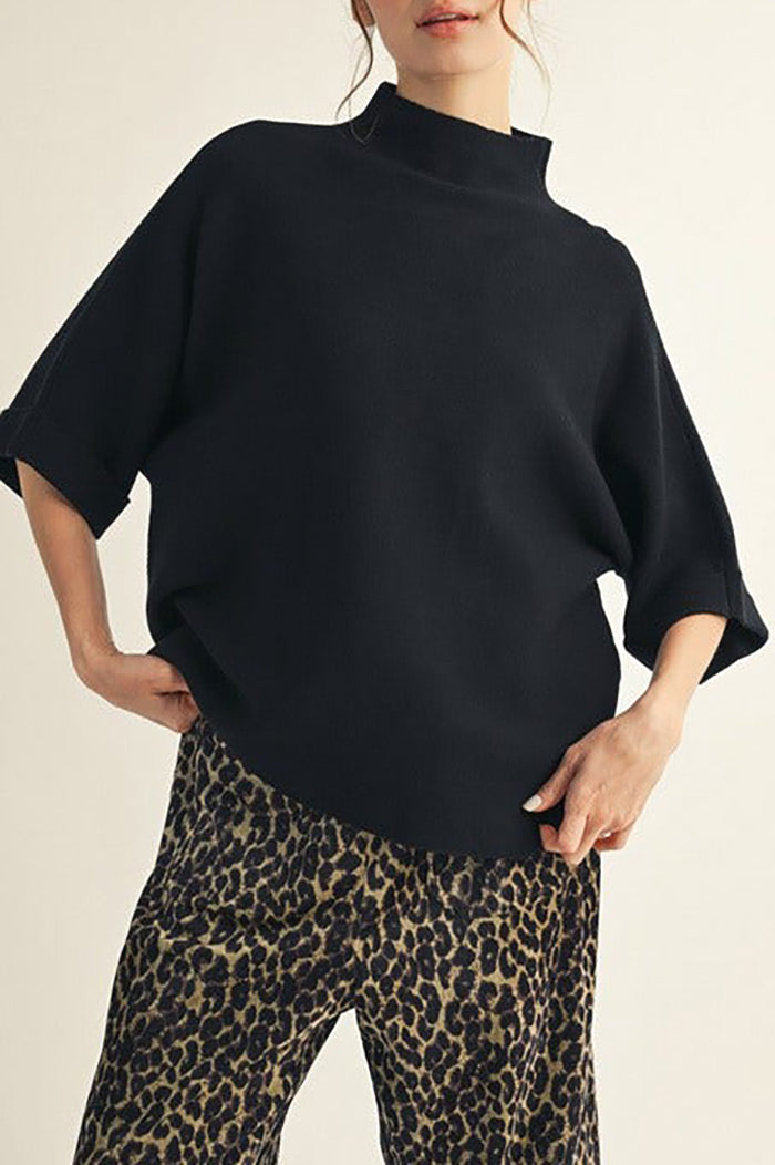 Mock Neck Slit Sweater