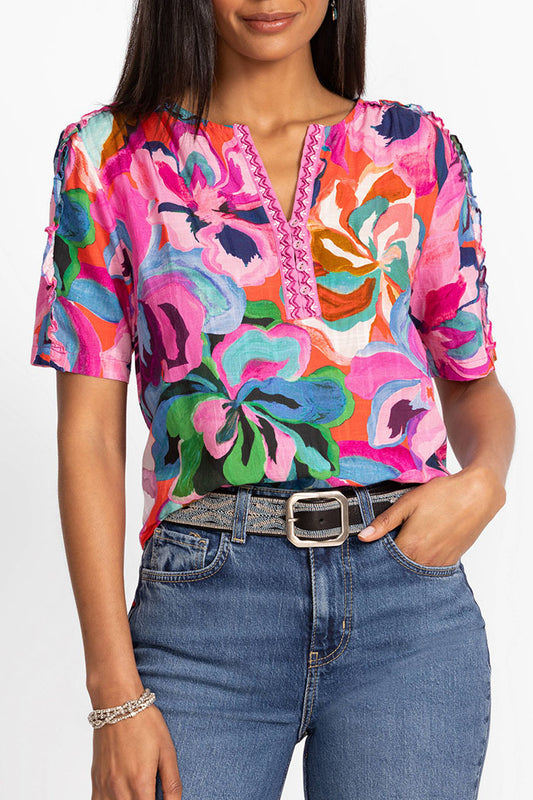 Watercolor Pattern Ruffle Seam Top