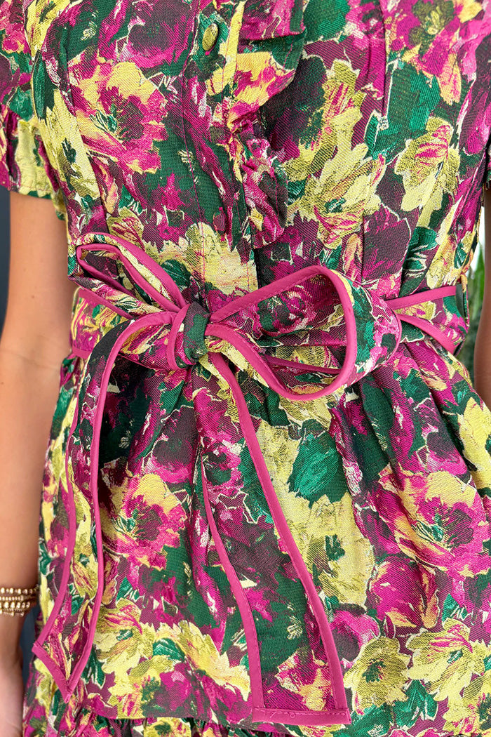 Pocketed Floral Jacquard Maxi Dress