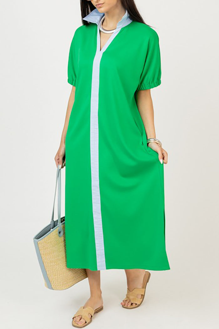 Casual Contrast Collar Pocket Dress