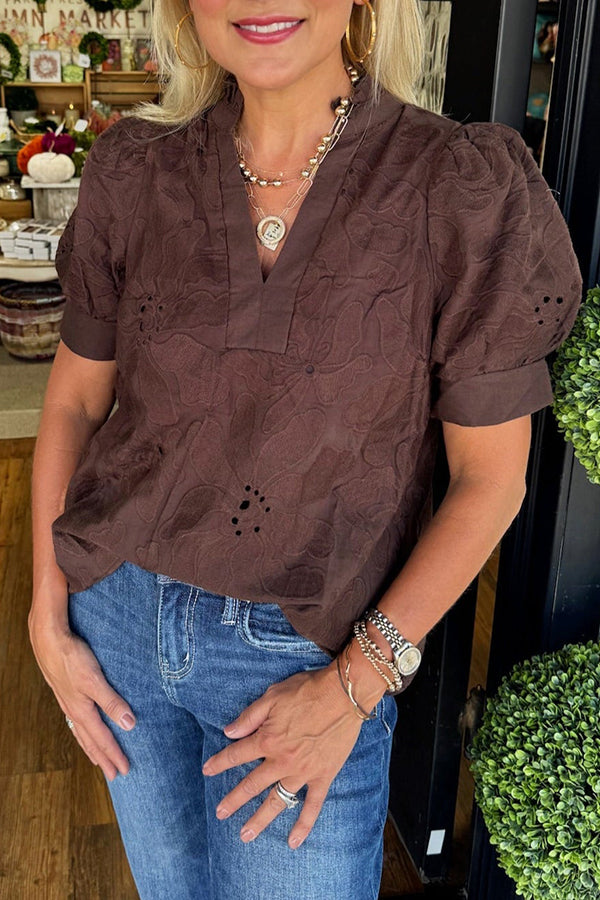 Puff Sleeve Mesh Top