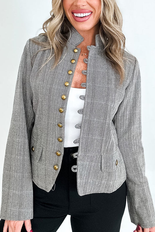 Button-Accented Pocketed Herringbone Blazer