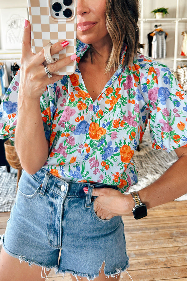 Pop Puff Sleeve Floral Blouse