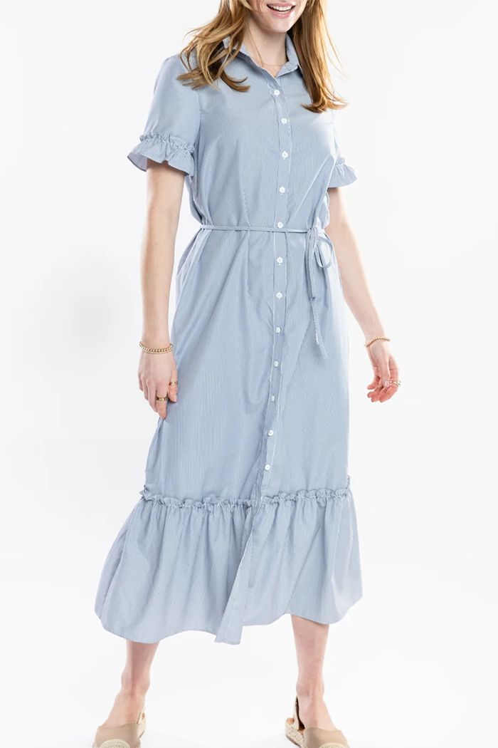 Striped Ruffle Button Shirt Dress
