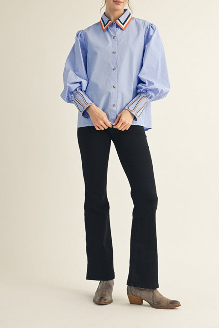 Puff Sleeve Button Front Blouse