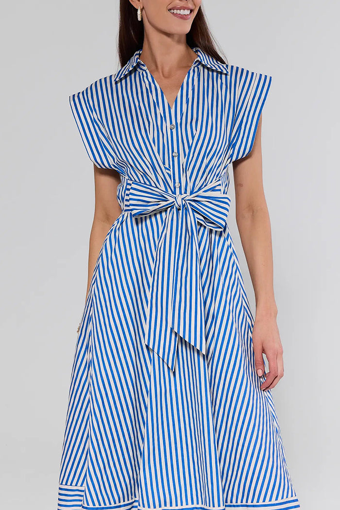 Striped Tie Waist Shirt Dress