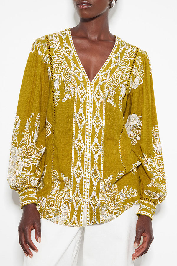 Casual Floral Border Blouse