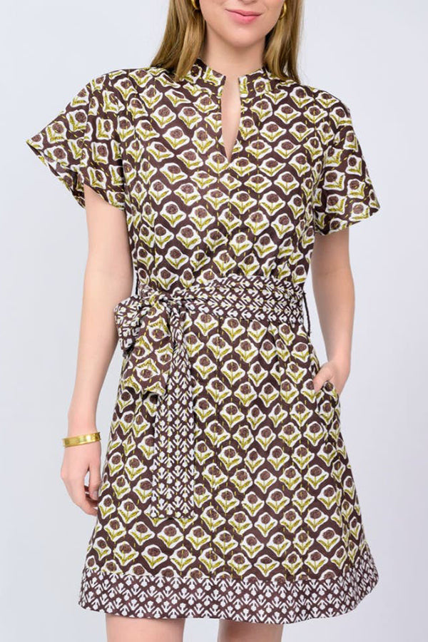 Retro Printed Belt Dress