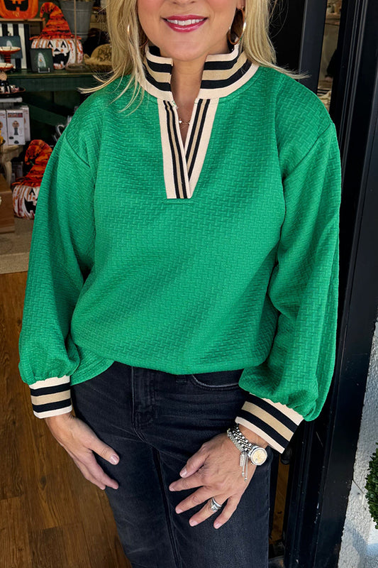 Casual Striped Trim Top