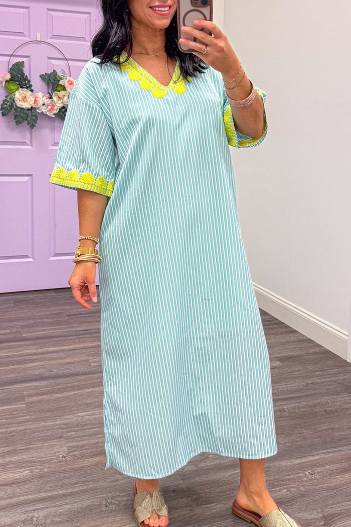 Mint Stripe Belted Midi Dress